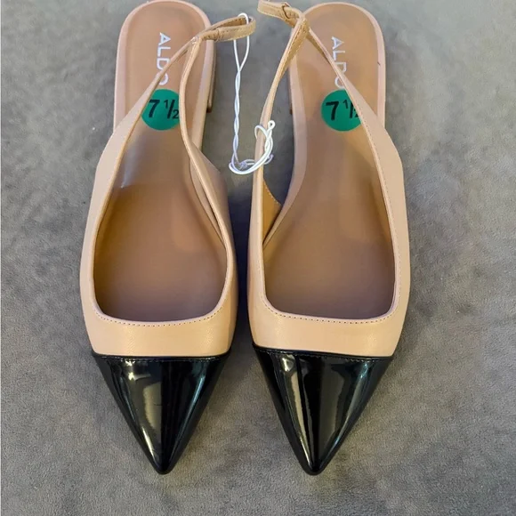ALDO Tan & Black Pointed Toe Flats - Picture 3 of 6